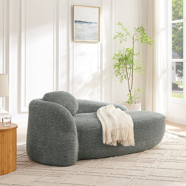 English Elm Modern Oval Bouclé Lounge Chair with Sculpted Armrest for Bedroom or Living Room Dark Gray W487P456131