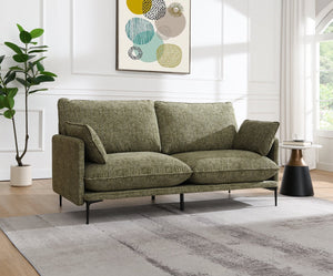 English Elm Dalton Green Chenille Sofa with Tufted Compressed Cushions, 2 Accent Pillows, Metal Legs, 440lb Capacity B2726P406277