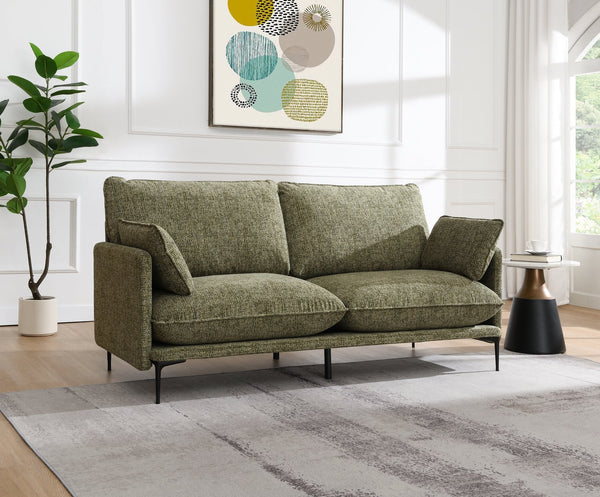 English Elm Dalton Green Chenille Sofa with Tufted Compressed Cushions, 2 Accent Pillows, Metal Legs, 440lb Capacity B2726P406277