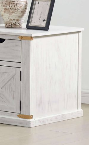 English Elm Antique Rustic White Coffee Table with Glam Metal Accents, Barnhouse Style, Center Glide Drawer Storage Antique White,Gold 25 L x 29 W x 27 H B011P321005