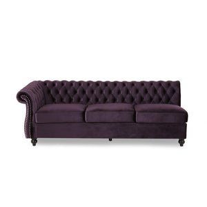 English Elm Mirod Velvet L-shaped Sectional Sofa Tufted Arms Rivet Accents Retro Living Room N760S0000038A