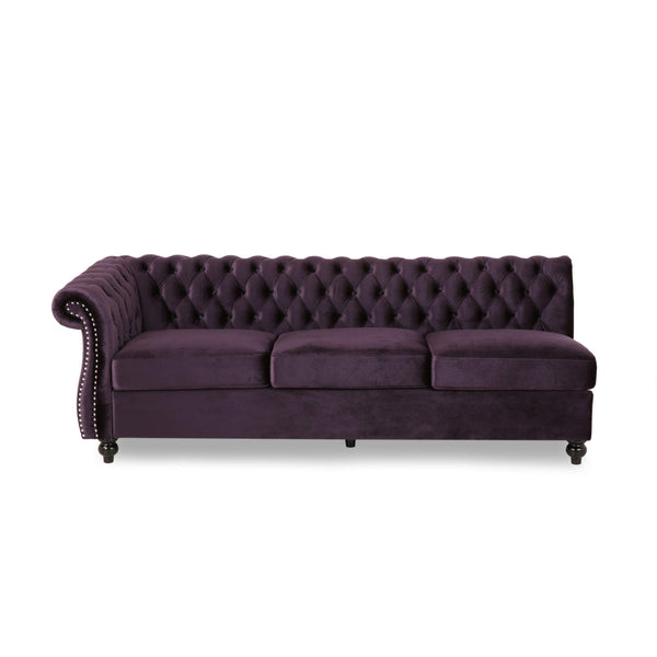 English Elm Mirod Velvet L-shaped Sectional Sofa Tufted Arms Rivet Accents Retro Living Room N760S0000038A