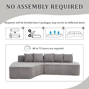 English Elm Compression Sectional Couch with Corduroy Upholstery, Deep-Seated Modular L-Shaped Sleeper Sofa, No-Assembly Comfort and Stability LIGHT GREY W1249S00007