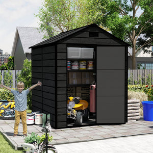 English Elm Campcraft Resin Storage Shed 6x6 Ft Polypropylene Waterproof Outdoor Wood Grain W1598S00029