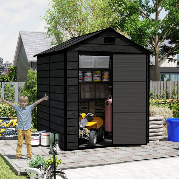 English Elm Campcraft Resin Storage Shed 6x6 Ft Polypropylene Waterproof Outdoor Wood Grain W1598S00029