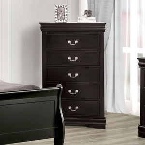 English Elm Dark Transitional 5-Drawer Chest in Rich Finish with Nickel Oval Knobs Durable Wood Blend Craftsmanship Black 33 L x 18 W x 52 H B2741P372714
