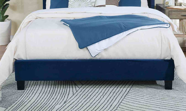 English Elm Elegant Queen Wingback Bed Tufted Upholstered Frame in Soft Flannelette Fabric Navy B2741S00848