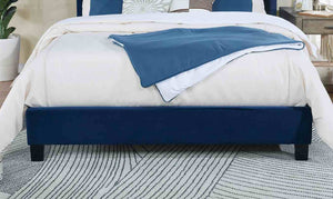 English Elm Modern Wingback Eastern King Bed Velvet Upholstered Tufted Headboard Bedroom Frame Navy B2741S00849
