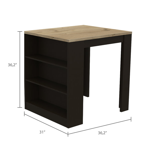 English Elm Kitchen Island Table With Two Legs And Three Stylish Side Shelves For Modern Storage Solutions B097S00132