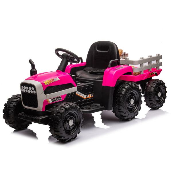 English Elm Ride on Electric Tractor Toy with Trailer 24v 400w Dual Motors Remote Control Led Red W1578P193902