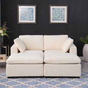 English Elm 68.5" Modular Loveseat Sofa Set With 2 Ottomans - Versatile Chenille Sleeper Couch For Small Spaces W1123S00040