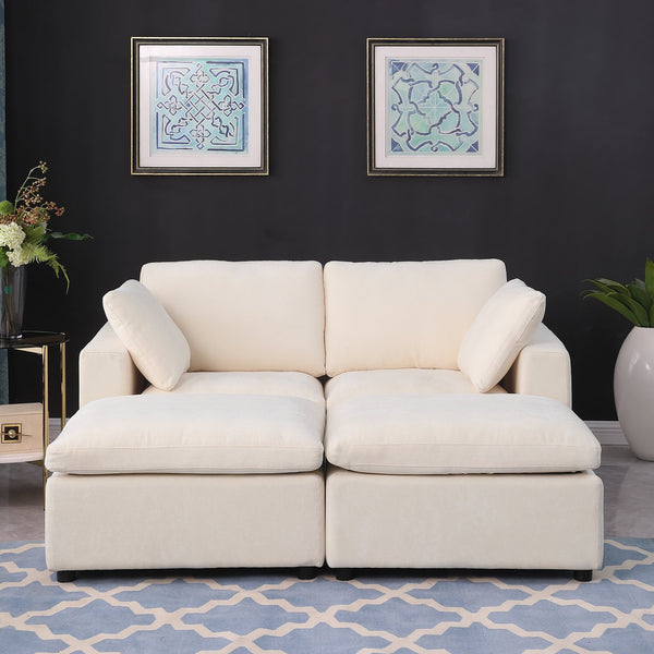 English Elm 68.5" Modular Loveseat Sofa Set With 2 Ottomans - Versatile Chenille Sleeper Couch For Small Spaces W1123S00040