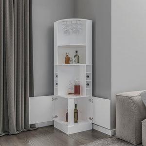 English Elm Corner Bar Cabinet Cleveland Eco White – Space-Saving Engineered Wood Corner Storage with Shelves, Durable Finish, Easy Assembly, Modern Living Room Appeal B092S00274