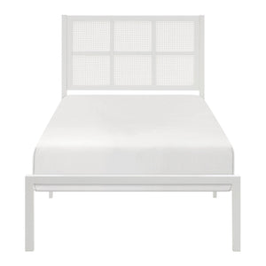 English Elm 1pc Twin Platform Bed with Dark Metal Frame and Faux Cane Panel Headboard, Coastal Casual Design, No Box Spring Needed White 47.25 L x 28 W x 3.75 H B011P214039
