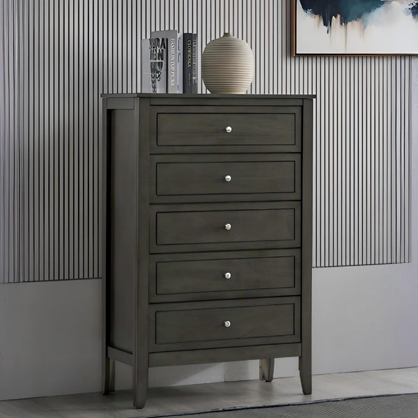English Elm Daniel Assembled 5-Drawer Chest with English Dovetail Drawers, Metal Hardware & Solid Wood Frame Gray 51 L x 34 W x 18 H B078P400742