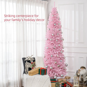 English Elm Homcom 8' Tall Slim Pink Douglas Fir Christmas Tree With 1168 Realistic Tips - Perfect For Small Spaces! W2225P249615