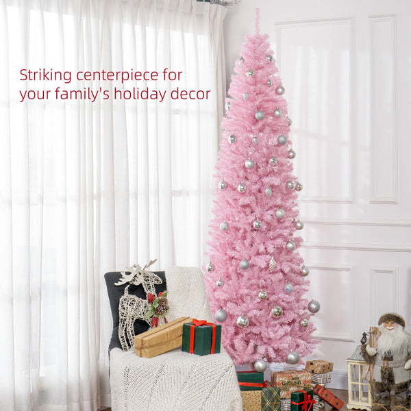 English Elm Homcom 8' Tall Slim Pink Douglas Fir Christmas Tree With 1168 Realistic Tips - Perfect For Small Spaces! W2225P249615