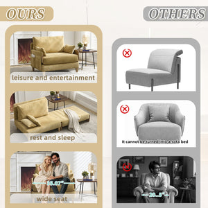 English Elm Foldable sofa bed recliner with three pillows, 3-in-1 convertible sleeper for small spaces, mid-century modern comfort Mustard yellow W395P290559