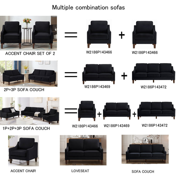 English Elm Modern Velvet Two Seat Sofa with Sculpted Arms and Wood Legs for Bedroom or Living Room W2186P143469