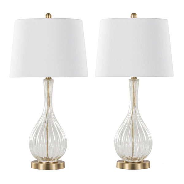 English Elm Jenny Crackle Glass Table Lamp Set with Gold Hardware and Linen Shade for Bedrooms B202P224037
