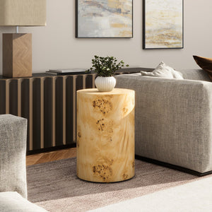 English Elm Jennifer Taylor Home - Nebula Burl Wood 22" Accent Pillar Side Table in Warm Natural Brown — Unique Grain, Durable Plinth B2719P405638