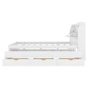English Elm Full Size Wooden Led Platform Bed With Trundle, Storage Headboard & Drawers - Stylish White Design N820S00009K
