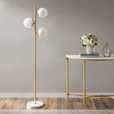 INK+IVY Holloway Transitional 3-Globe Light Floor Lamp with Marble Base MPS154-0087 White/Gold