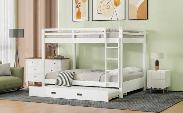 English Elm Wood Queen Size Bunk Bed With Trundle & Ladder – Stylish Space-Saving Solution For All Ages! N7090004008K-GIGA