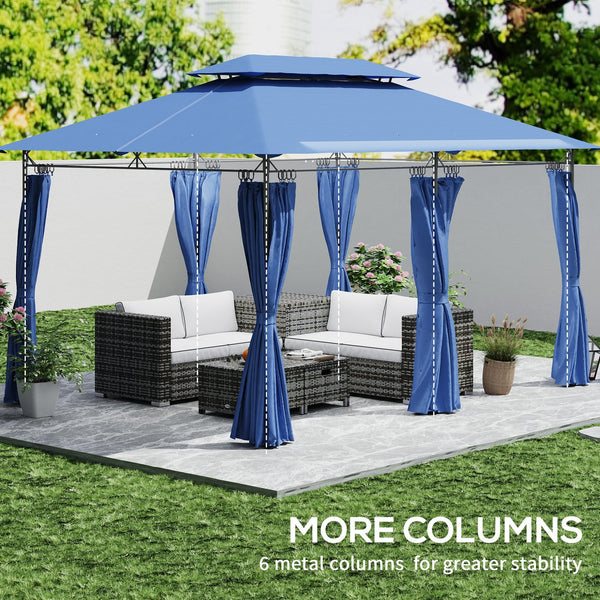 English Elm Outsunny Double Roof Patio Gazebo with Curtains Powder Coated Metal Frame Seats 12 W2225P485583