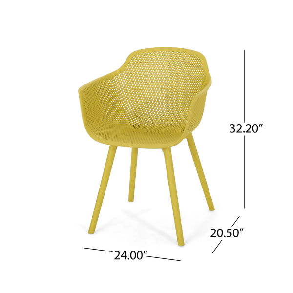 English Elm Christopher Knight Home® - LOTUS modern outdoor dining chair with weather-resistant polypropylene, perforated diamond pattern comfort and stability Yellow 23.5 L x 23.5 W x 22.5 H 69068.00YLW
