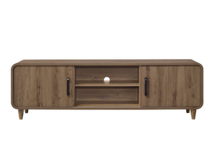 English Elm 1pc Mid-century Wooden Tv Stand with Sliding Doors Tapered Legs Warm Brown Finish B2741P482245