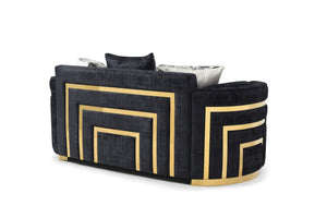 English Elm Soledad Luxurious G00523A-L Black Loveseat with Gold Chrome Accents, Deep 23" Seats & 3 Pillows B078S00630