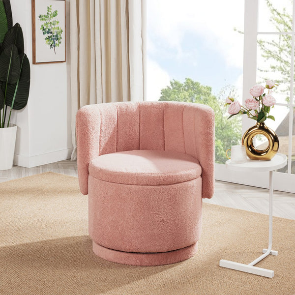 English Elm 360 Swivel Bouclé Sofa Chair with Hidden Storage Compartment, Ergonomic Plush Cushioning for Cozy Living Spaces Pink 28.75 L x 28 W x 20.5 H W1716P196479