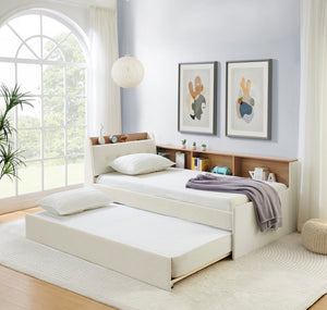 English Elm Twin Size Velvet Daybed With Trundle, Storage Headboard & Wireless Charging - Stylish & Functional! W1413S00111-GIGA