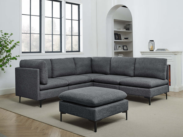 English Elm Linen Upholstered Modular Sectional Sofa with Tall Black Metal Legs for Living Room Dark Gray B2748S00114