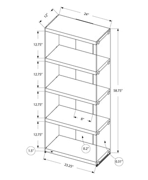 English Elm Bookshelf, 5-Tier Glossy Laminate & Tempered Glass Etagere with Chrome Accents for Small Spaces White 75 L x 15 W x 7 H B2710P219251