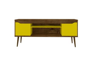 English Elm Bradley 63" Rustic Brown And Yellow Tv Stand - Mid-Century Charm With Ample Storage & Cable Management B365P398363