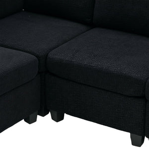 English Elm UNITED Modular 6-Seat Sectional Sofa with Removable Ottoman, Storage Compartments, Convertible Comfort Black W1568S00243