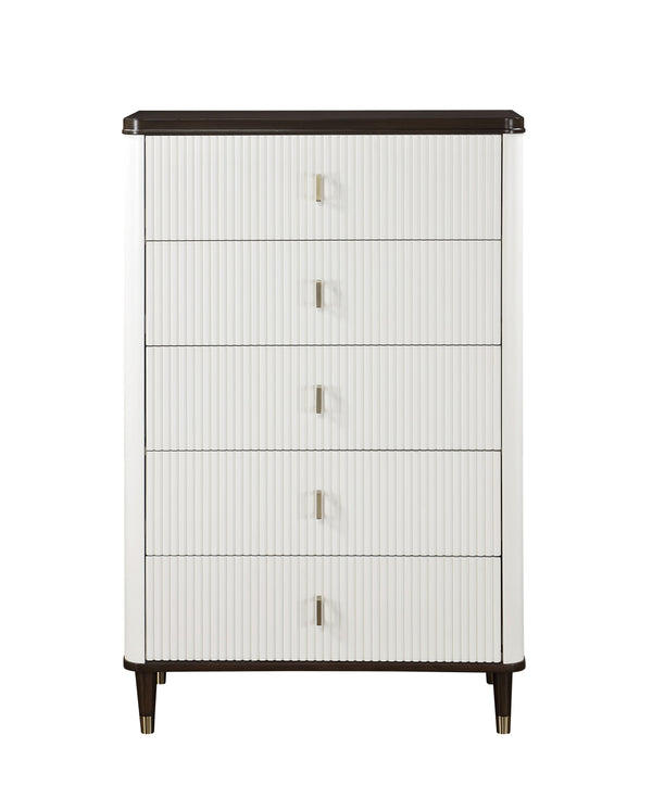 English Elm Carena Elegant White and Walnut Finish Dresser with Felt-Lined Jewelry Tray and Spacious Drawers White+Walnut 38.63 L x 21.38 W x 51.5 H B2726P247223