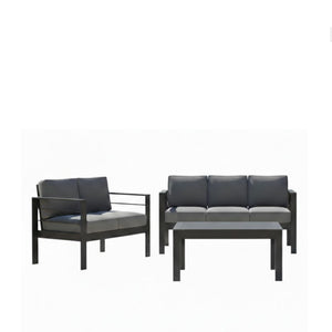 English Elm 3-piece Outdoor Aluminum Conversation Set with Deep Cushions and Wpc Coffee Table Dark Grey B082S00091