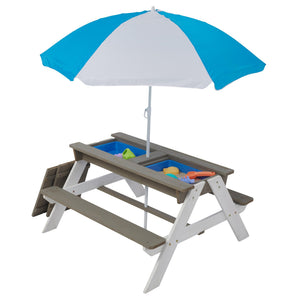 English Elm Wooden Cedar Kids Outdoor Picnic Activity Table with Shade Umbrella for Backyard Play D720094435