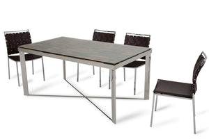 VIG Furniture Santiago Reclaimed Wood Mosaic Dining Table With 10Mm Tempered Glass Top & Polished X-Base, Seats 6 VGEWF2193AB