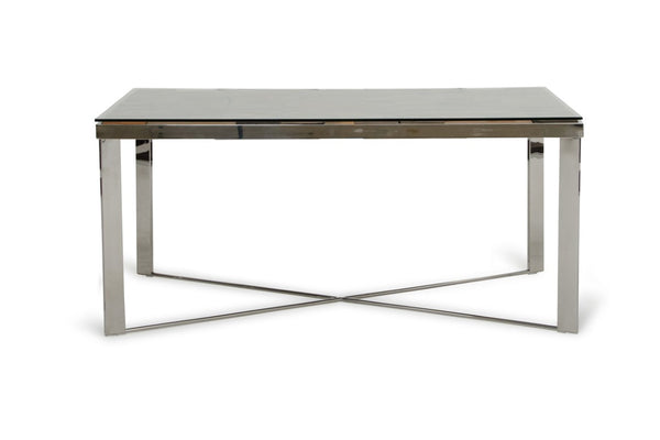 VIG Furniture Santiago Reclaimed Wood Mosaic Dining Table With 10Mm Tempered Glass Top & Polished X-Base, Seats 6 VGEWF2193AB