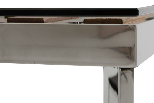 VIG Furniture Santiago Reclaimed Wood Mosaic Dining Table With 10Mm Tempered Glass Top & Polished X-Base, Seats 6 VGEWF2193AB