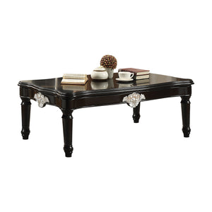 English Elm Black Black Coffee Table with Scalloped Wooden Top and Turned Legs, Durable Poplar Craftsmanship 92 B062P209075