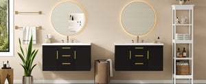 English Elm 72'' Wall Mounted Bathroom Vanity with 4 Drawers & Double Cabinets, Waterproof MDF, Smooth Slide Rails Black N710SS00009B