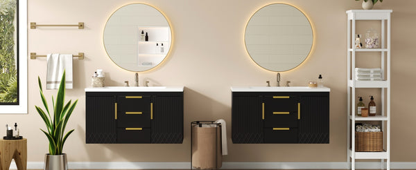 English Elm 72'' Wall Mounted Bathroom Vanity with 4 Drawers & Double Cabinets, Waterproof MDF, Smooth Slide Rails Black N710SS00009B