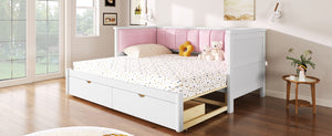 English Elm Twin Xl to King Convertible Daybed with Storage Drawers and Upholstered Backrest N7090000479K