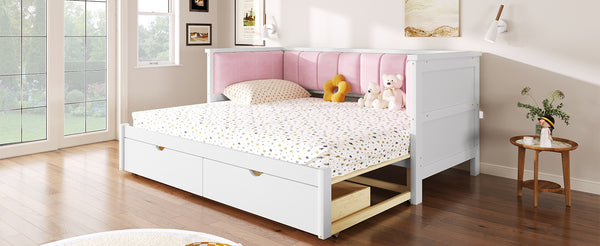 English Elm Twin Xl to King Convertible Daybed with Storage Drawers and Upholstered Backrest N7090000479K