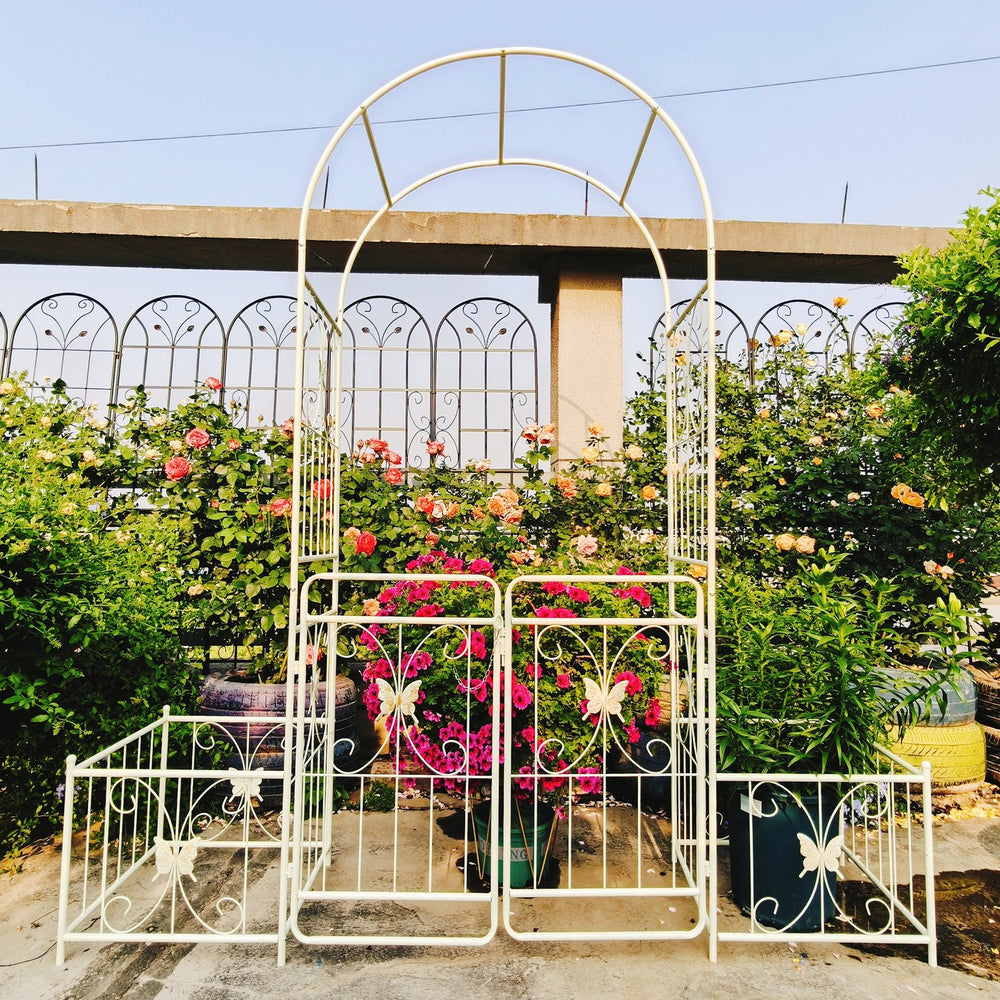 English Elm Metal Garden Arch Gate with Planter Stands Powder Coated Steel Rose Climbing Support W1586P243826